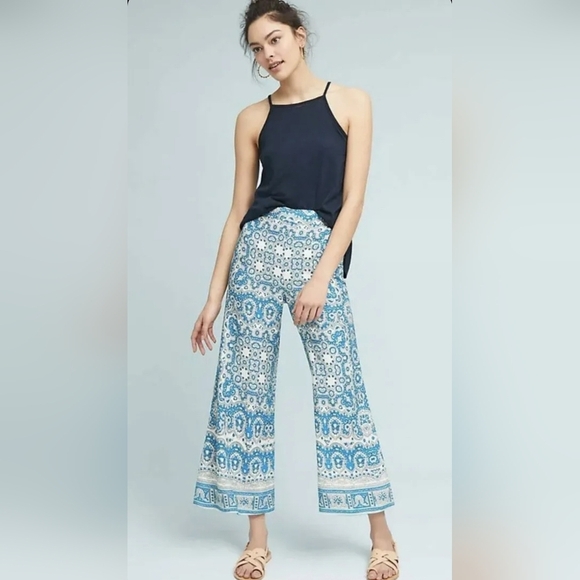 Anthropologie Pants - Anthropologie Feather Bone Blue Talese Wide Leg Ankle Crop Pants Size 2